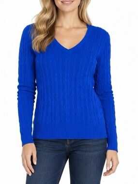 St. John’s Bay Blue Cable Knit V-Neck Sweater Size L